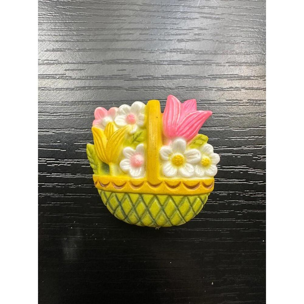 Vintage Norcross Easter Basket Flower Brooch Pin Pastel Spring Floral Jewelry
